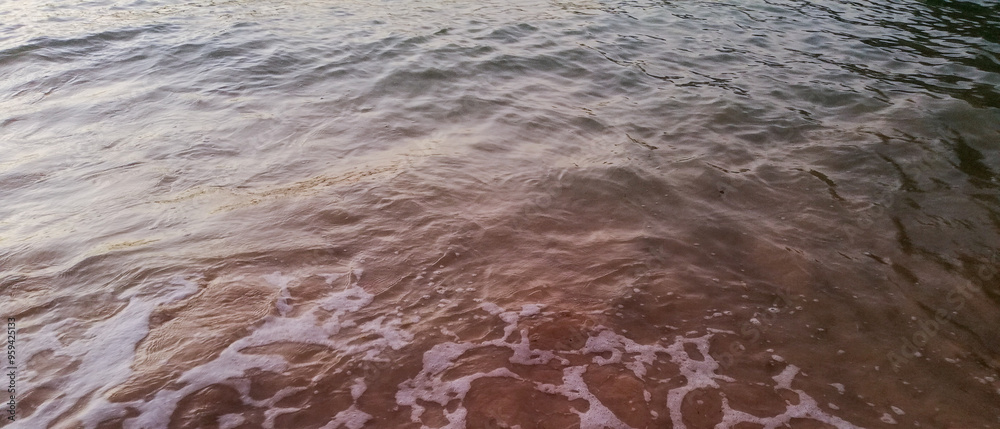 Fototapeta premium Nature background image of foamy wave on sand