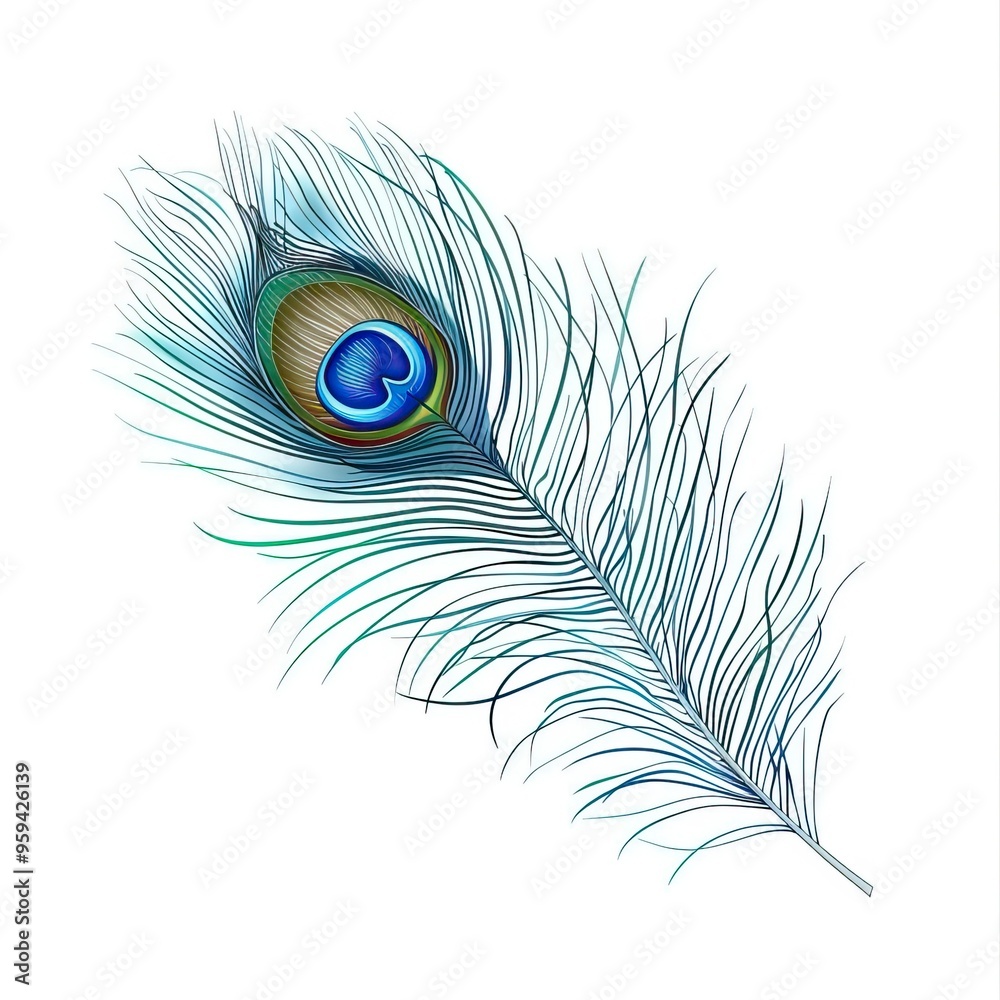 Obraz premium Peacock feather on a white background. Vector Illustration 