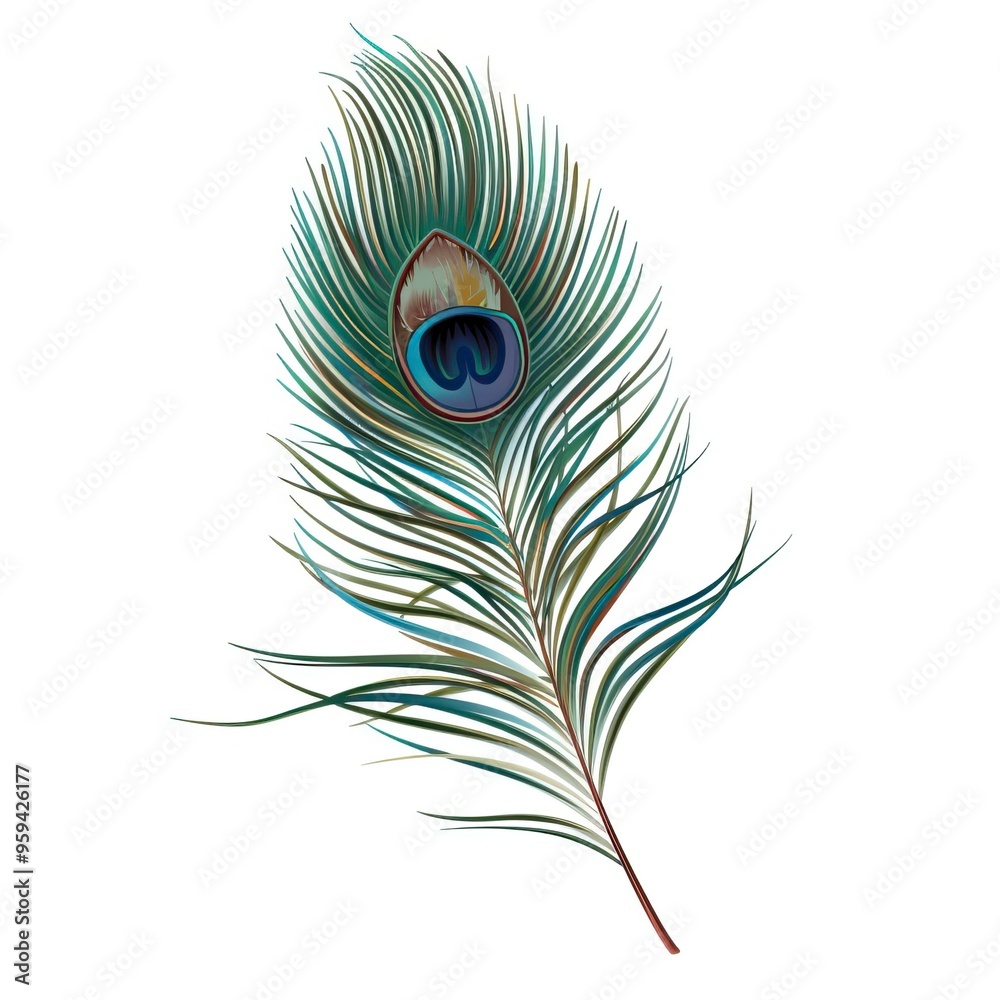 Obraz premium Peacock feather on a white background. Vector Illustration 