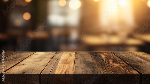 A meticulously composed photograph featuring an empty rustic wooden table, centered in the frame with perfect symmetry. The rich texture of the wood is captured in sharp detail, showcasing its