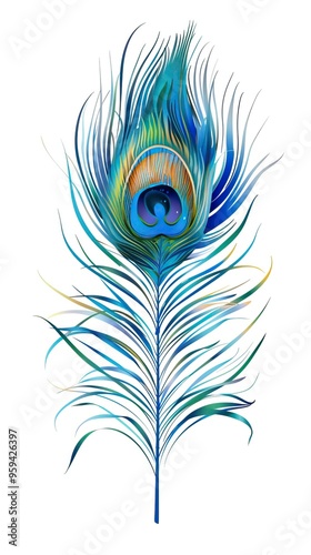 Peacock feather on a white background. Vector Illustration