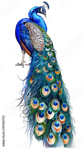 Peacock isolated hand drawing in white Background
