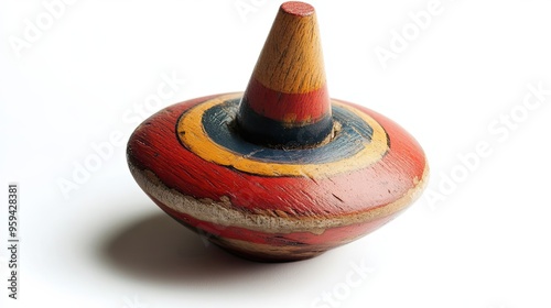 Vintage Wooden Spinning Top with Colorful Paint