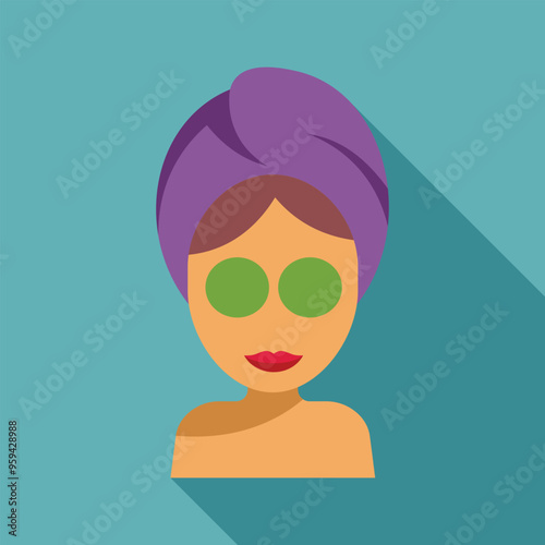 Illustration of a woman wearing a towel and relaxing with cucumber on her eyes
