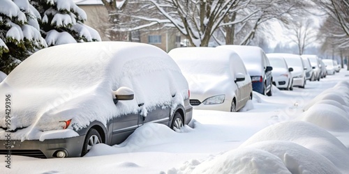 Close-up of cars buried under heavy snow during a snowstorm , winter, cold, frozen, vehicles, transportation, weather, blizzard