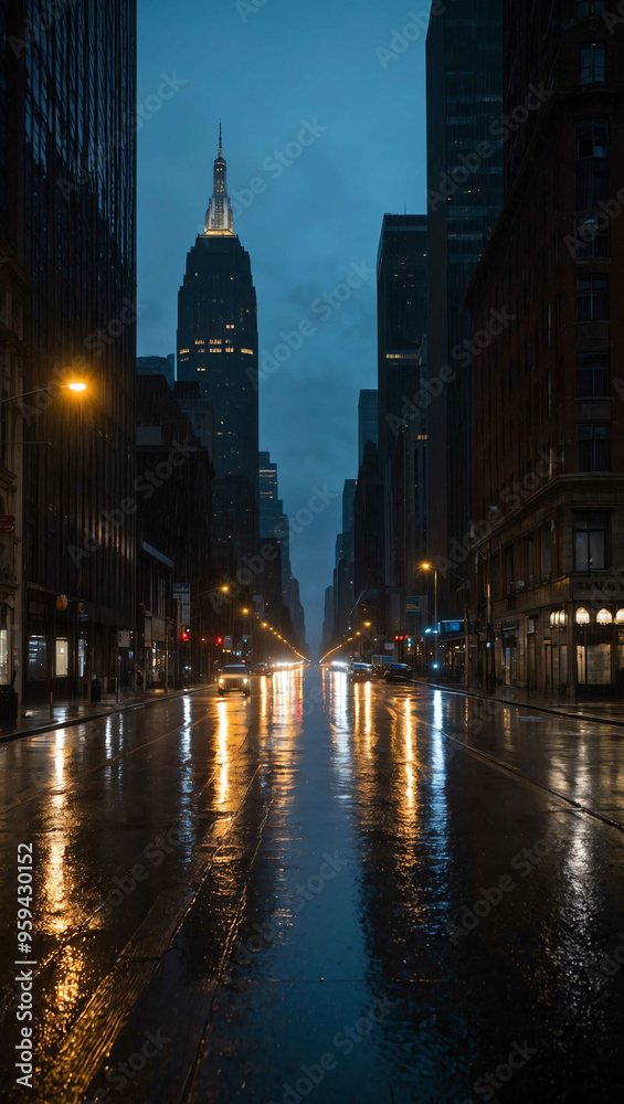 Fototapeta premium rainy night city streets shine background art design backdrop