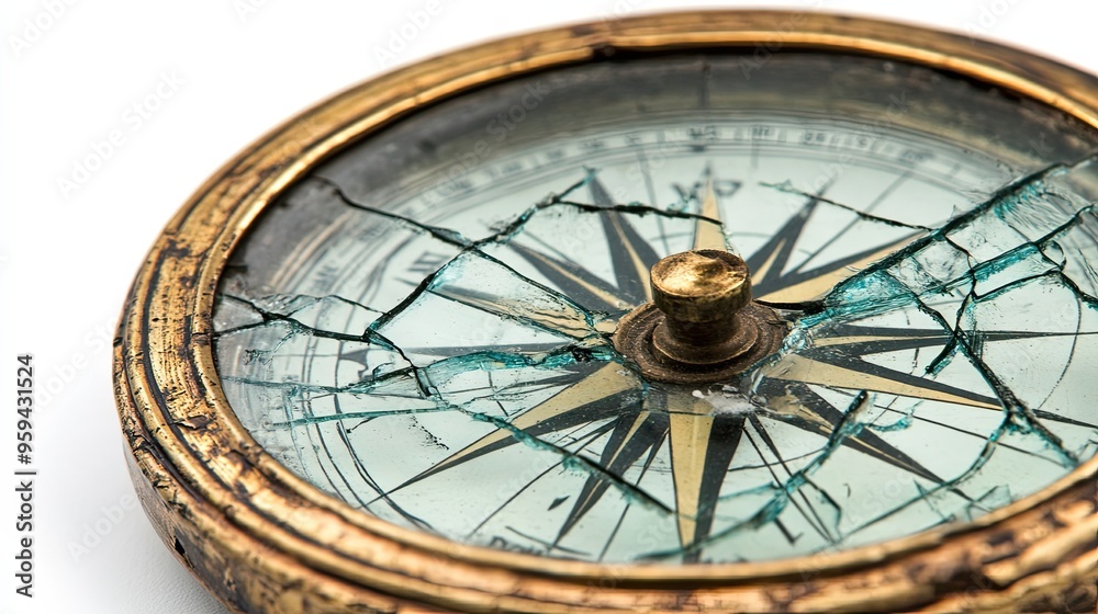 Obraz premium A Shattered Vintage Compass with a Gold Trim