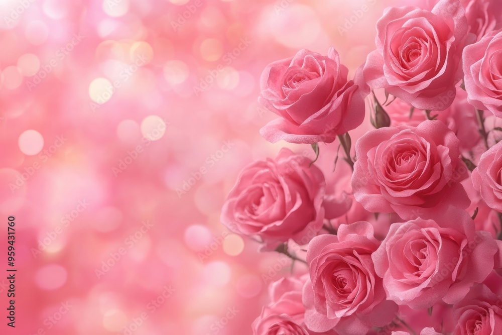 border of pink rose flowers on pink bokeh background border of pink rose flowers on pink bokeh background