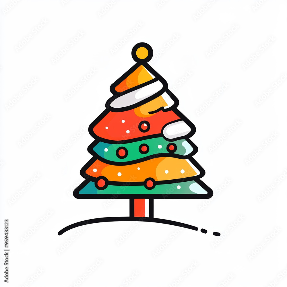 custom made wallpaper toronto digitalA vibrant cartoon Christmas tree displays colorful ornaments and a wintery snow-covered ground, capturing the spirit of the festive season