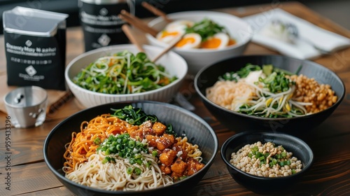 Soba Noodles, cold Japanese buckwheat noodles served with dipping sauce and garnished with scallions.