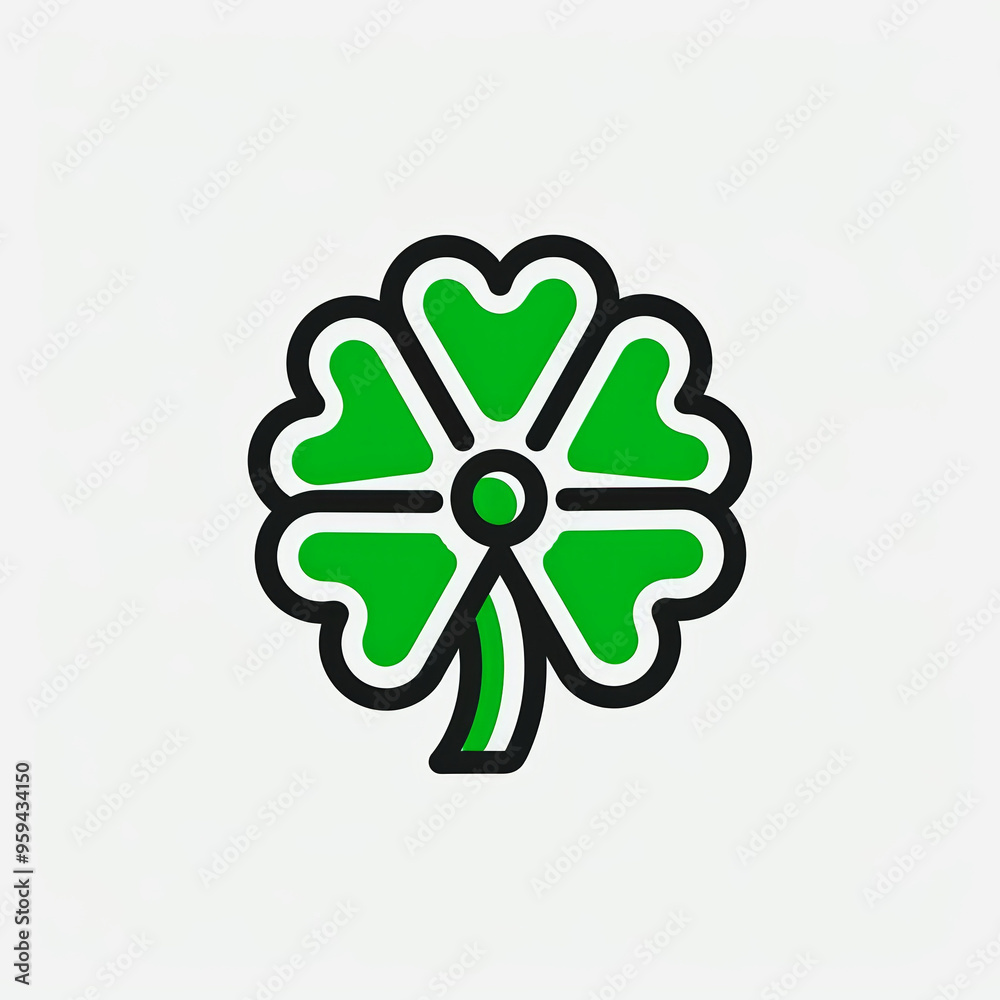 This design showcases a bright green four-leaf clover with a clean outline, symbolizing luck and prosperity against a minimalist background, St.Patrick's Day This design showcases a bright green four-leaf clover with a clean outline, symbolizing luck and prosperity against a minimalist background, St.Patrick's Day
