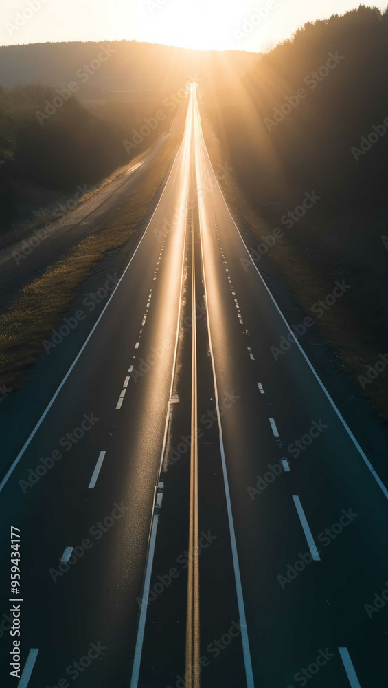 Obraz premium sunlight beaming down over empty road background art design backdrop