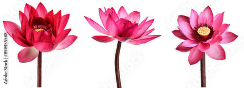 Collection Red Lotus flower isolated on white background photo