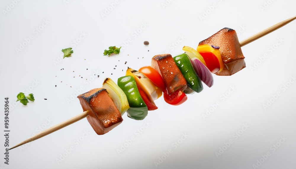 Floating yakitori with white background isolated Floating yakitori with white background isolated