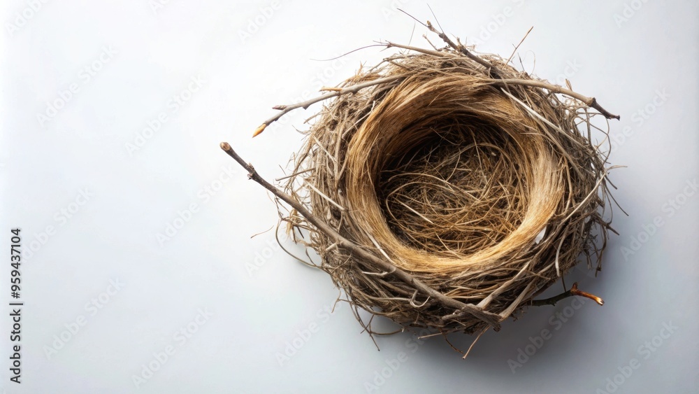 Obraz premium Bird's nest A delicately woven structure made by birds using twigs, leaves, and other natural materials , nature, wildlife, home