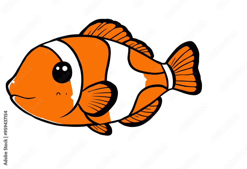 Cute Cartoon Clownfish Swimming in the Ocean Cute Cartoon Clownfish Swimming in the Ocean