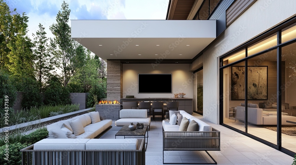 Tech-Enhanced Outdoor Patio with Entertainment System: Features a ...