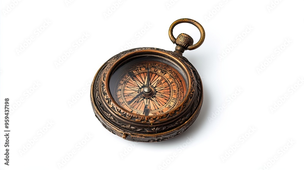 Ornate Antique Compass with Detailed Face Ornate Antique Compass with Detailed Face