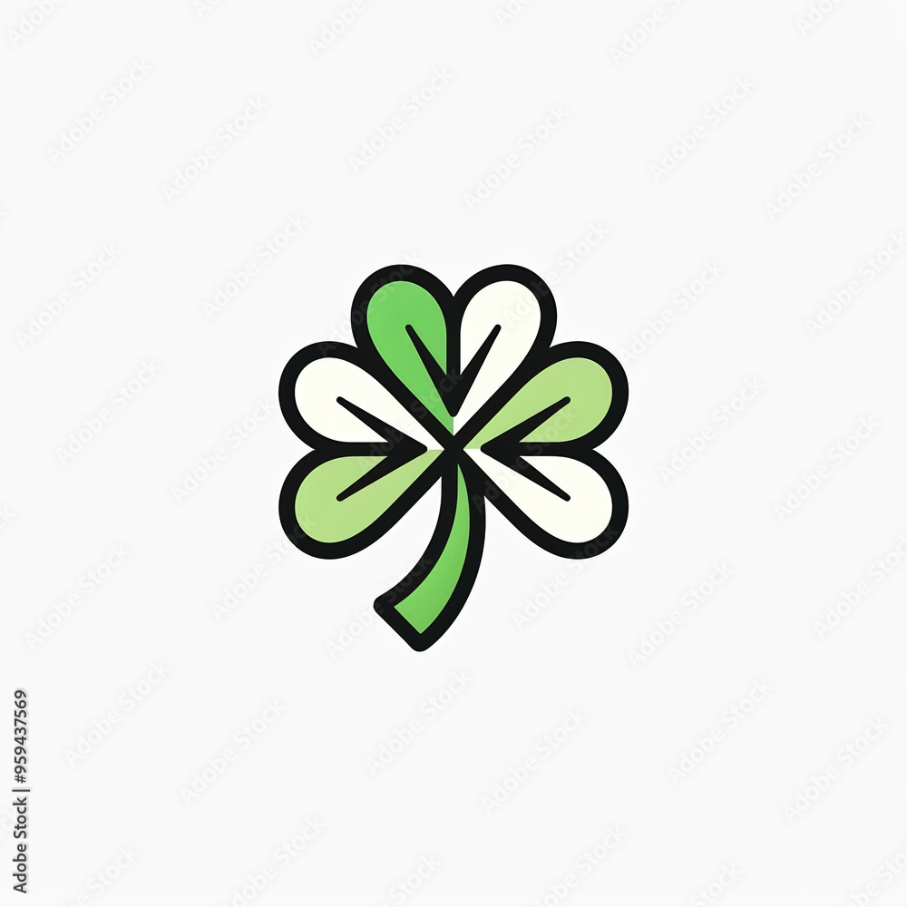 The four-leaf clover is depicted in vibrant green with contrasting white elements, representing luck and prosperity in various cultures and traditions, St.Patrick's Day The four-leaf clover is depicted in vibrant green with contrasting white elements, representing luck and prosperity in various cultures and traditions, St.Patrick's Day