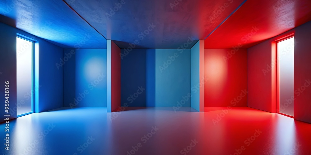 Four walls with alternating red and blue colors in a room Four walls with alternating red and blue colors in a room