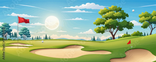 Golf Course Scenery with Sunset and Clouds