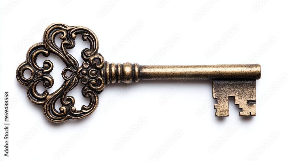 Ornate Brass Key with Intricate Design Ornate Brass Key with Intricate Design