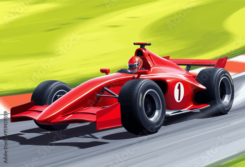 High-Speed Red Racing Car on Track