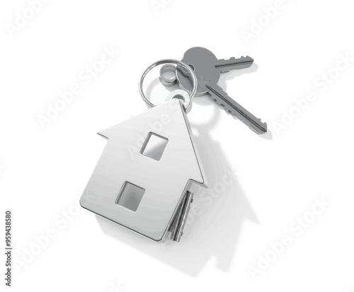 House-shaped keychain with key