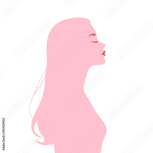 Pink Silhouette of a Woman with Long Hair and Closed Eyes