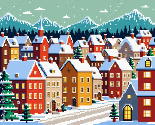 Wallpaper Mural Snowy Village Scene Torontodigital.ca