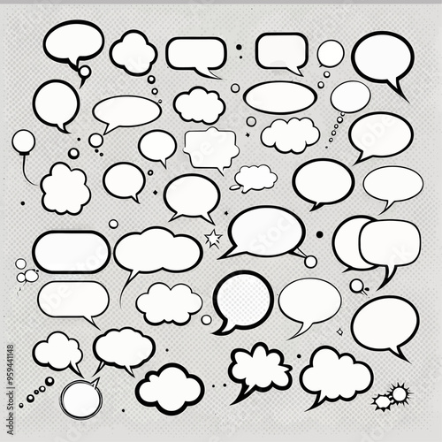 Speech Bubbles and Clouds: A Collection of Black and White Speech Bubble Illustrations