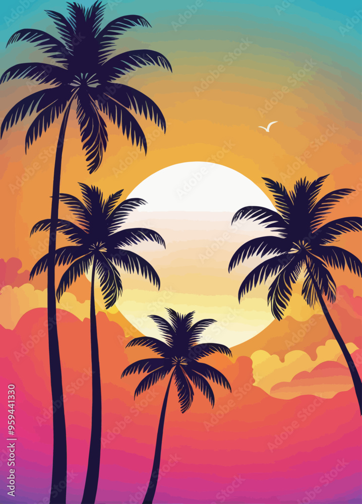 Sunset Silhouette: Palm Trees and Sun Sunset Silhouette: Palm Trees and Sun