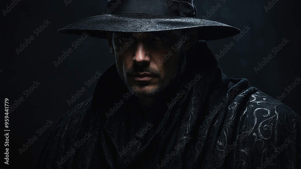 man with black and white hat and black coat man with black and white hat and black coat