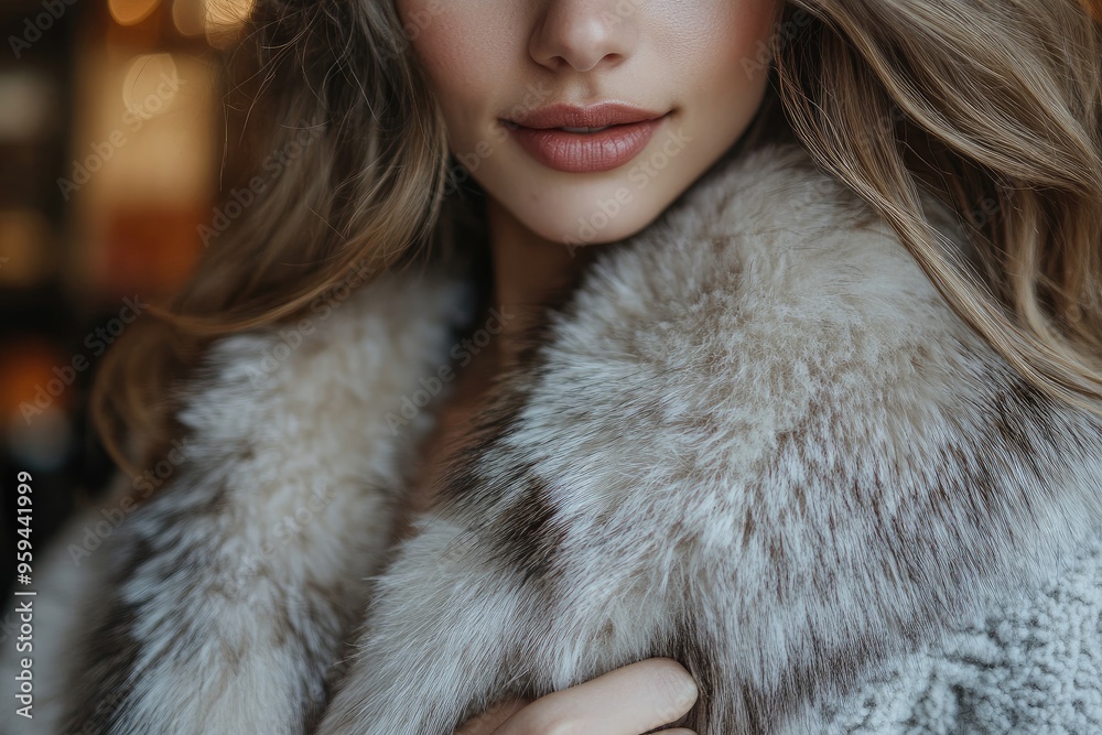 Glamorous Close-Up of Woman in Luxurious Fur Coat with Soft Waves and Elegant Makeup Glamorous Close-Up of Woman in Luxurious Fur Coat with Soft Waves and Elegant Makeup