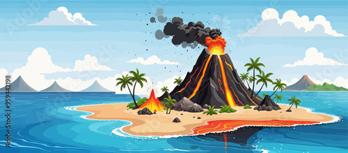 Volcanic Eruption on Tropical Island