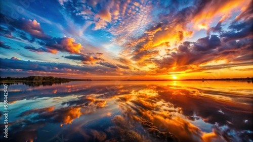 Beautiful sunset over a cloudy sky with dramatic colors and soft reflections , beauty, moments, clouds, sky, dramatic