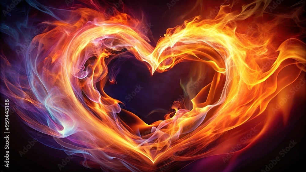 Fototapeta premium Abstract heart on fire with vibrant colors and dynamic movement