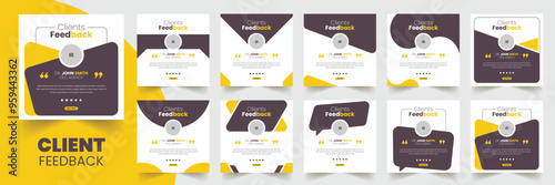 Customer feedback testimonial social media post web banner template Bundle. Customer feedback review or testimonial social media post design