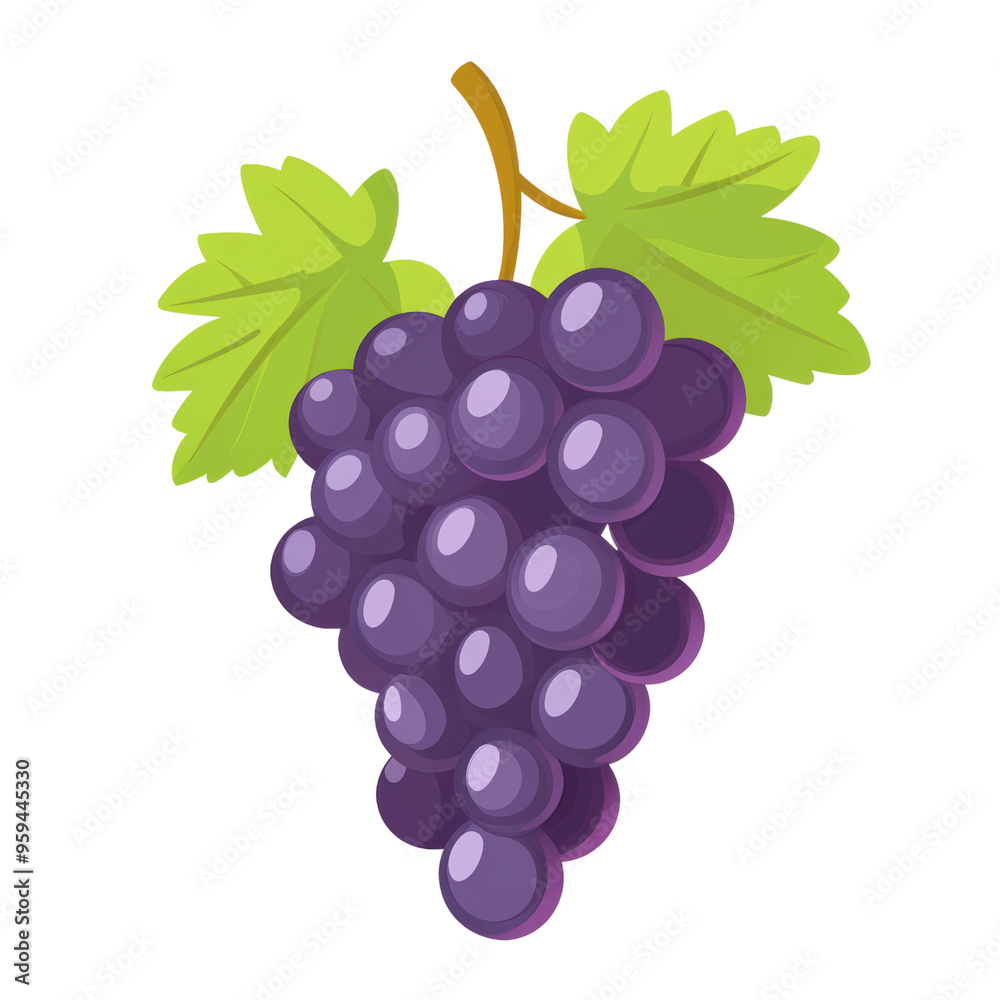 A vibrant illustration of a cluster of ripe purple grapes with fresh green leaves, perfect for food or nature-themed projects. isolated on a white background, transparent background. A vibrant illustration of a cluster of ripe purple grapes with fresh green leaves, perfect for food or nature-themed projects. isolated on a white background, transparent background.