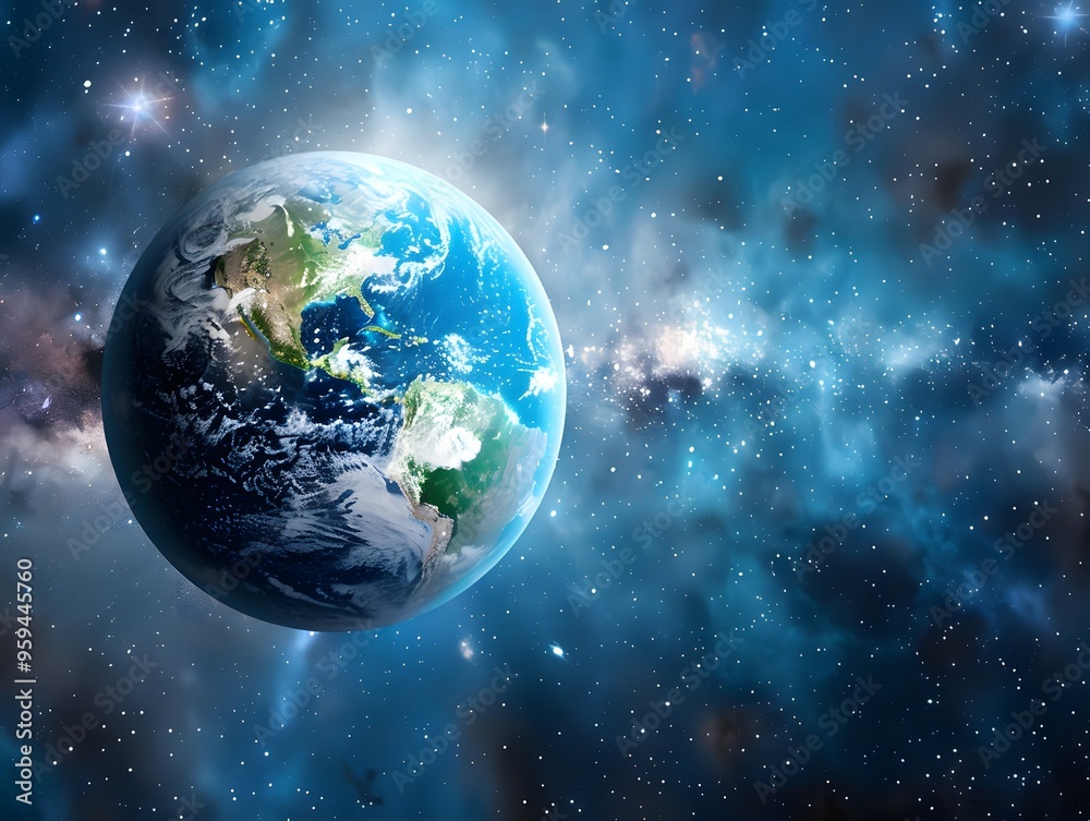 Fototapeta premium Looking at the Earth from the viewpoint of Universe Galaxy Cosmos Stars Light Sun Connection Science Innovation
