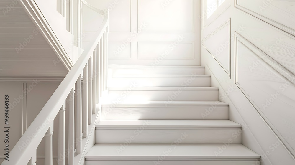 Fototapeta premium modern american design white wooden stairs