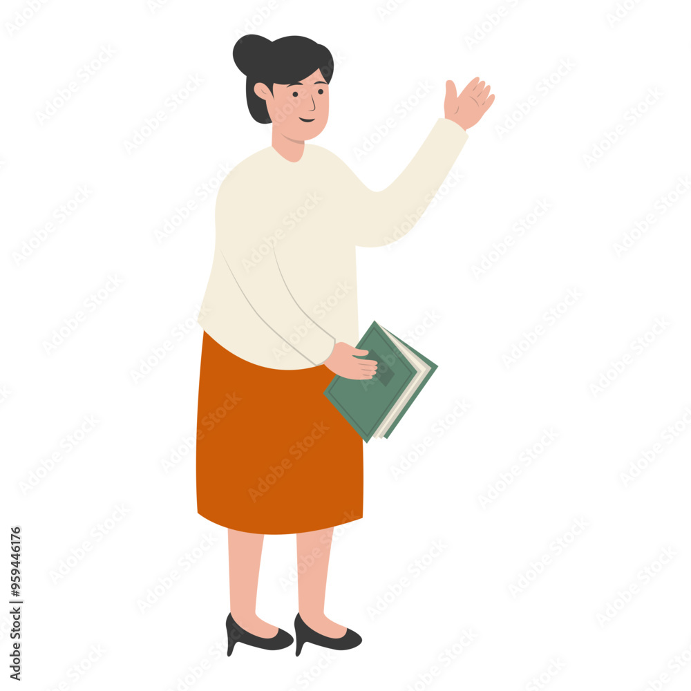 Teacher Staff Character While Holding a Book. Isolated on White Background. Flat Vector Illustration Teacher Staff Character While Holding a Book. Isolated on White Background. Flat Vector Illustration