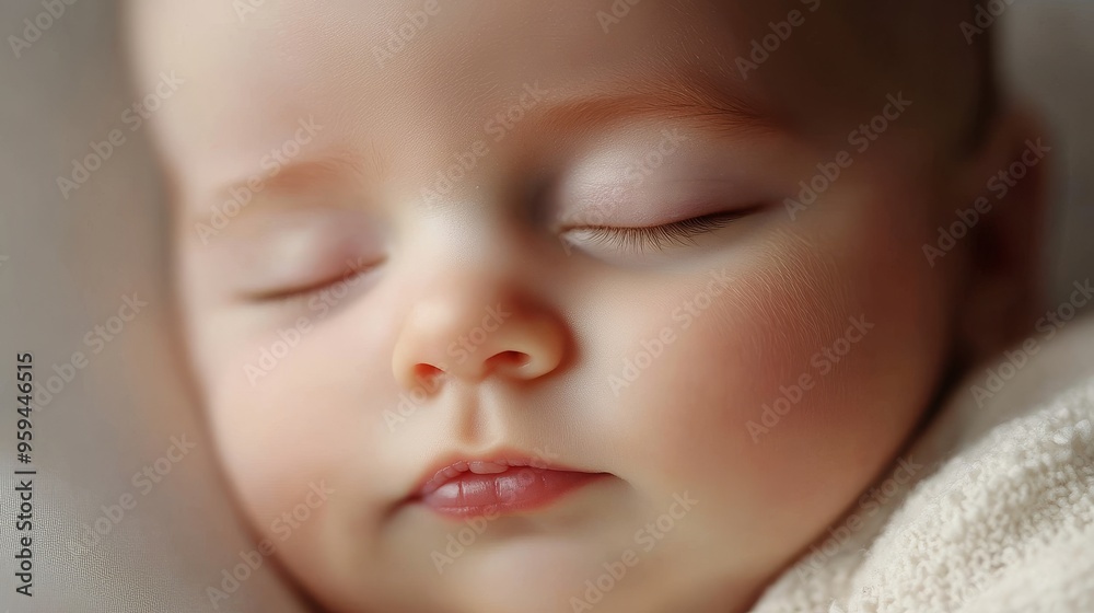 Innocence Captured - Close-up Portrait of a Serene Newborn in Soft Lighting on Grey Background Innocence Captured - Close-up Portrait of a Serene Newborn in Soft Lighting on Grey Background