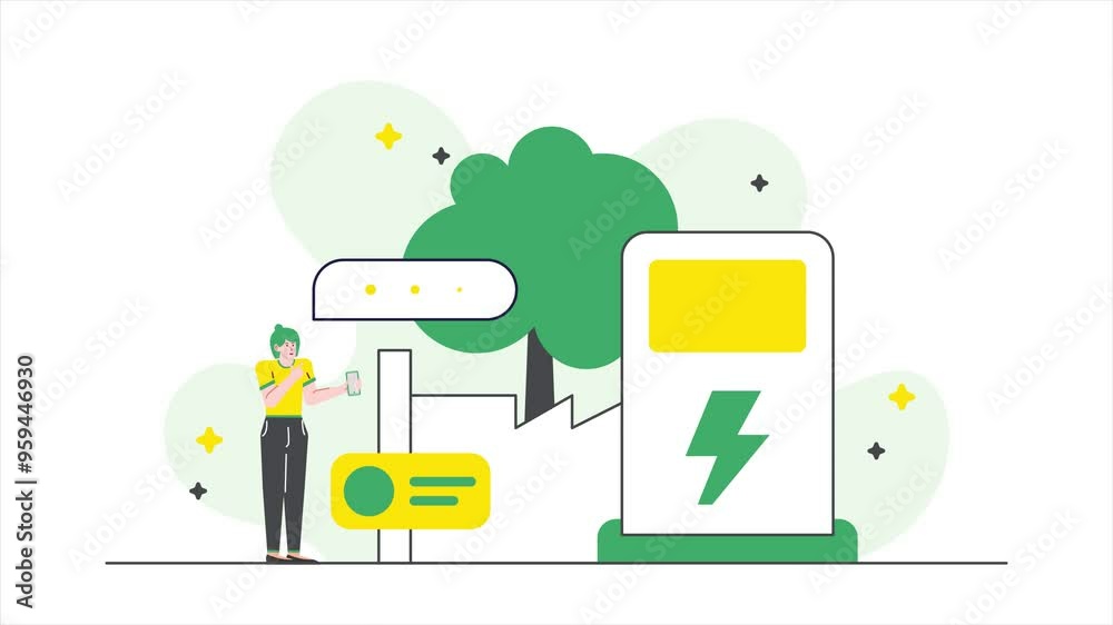 a woman presenting concepts of renewable energy sustainability and eco-friendly technology solutions illustration business animated video a woman presenting concepts of renewable energy sustainability and eco-friendly technology solutions illustration business animated video