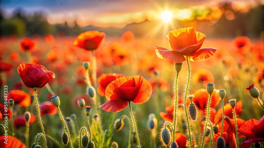 Fototapeta premium Poppy Field Sunset.