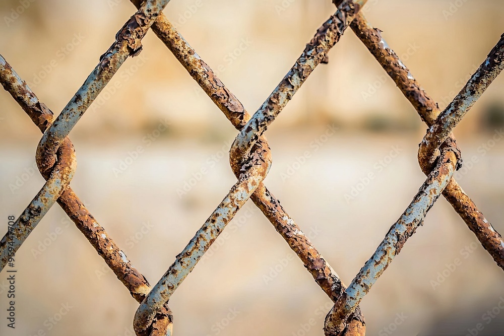 Close-up of a rusty chain link fence, showcasing weathered metal texture and intricate patterns created by intertwined wires. Close-up of a rusty chain link fence, showcasing weathered metal texture and intricate patterns created by intertwined wires.