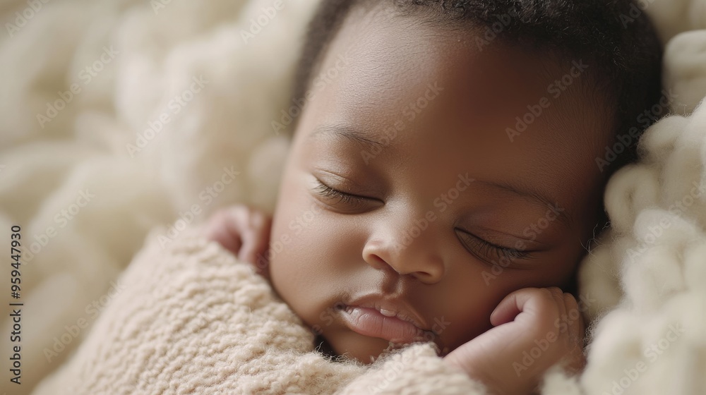 Serene Nigerian Newborn Baby in Soft Pastel Hues - Close-Up Portrait with Calm Innocence Serene Nigerian Newborn Baby in Soft Pastel Hues - Close-Up Portrait with Calm Innocence