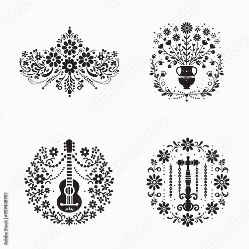 floral style gitter silhouette vector in white background editable eps 