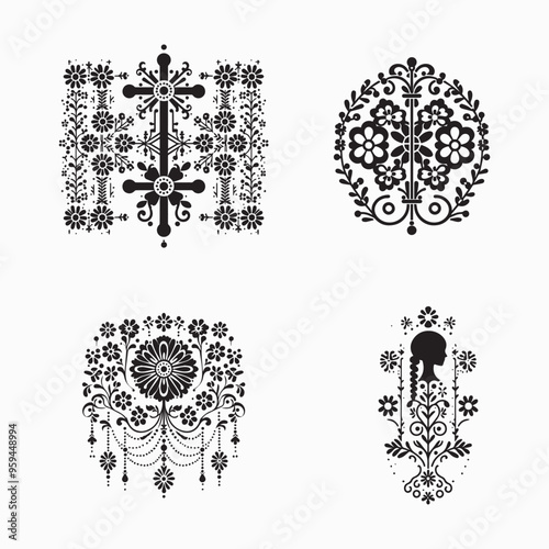 floral style gitter silhouette vector in white background editable eps 