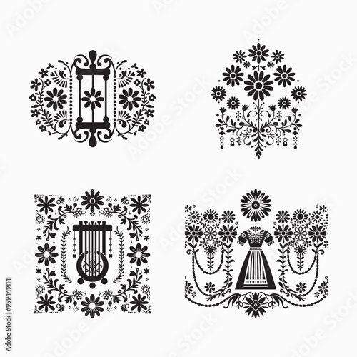 floral style gitter silhouette vector in white background editable eps 
